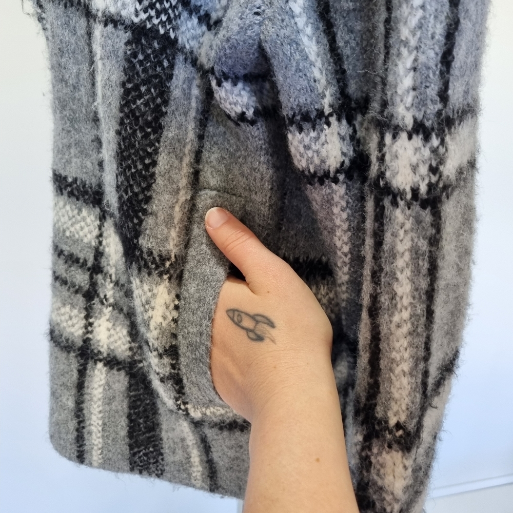 Rachel Zoe Grey & Black Plaid Soft & Cosy Double Breasted Jacket Size L - Picture 6 of 7